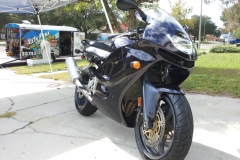 Black Ninja motorcycle - front view